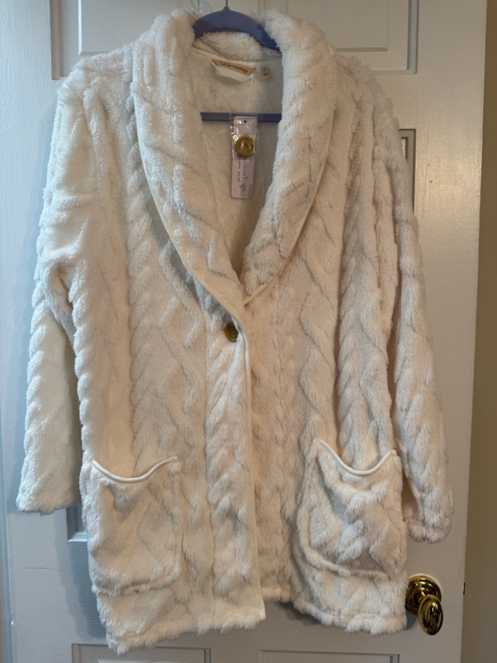 Soft Surroundings White Quilted Shawl Collar Coatigan Size L NWT  Cardi/Jacket